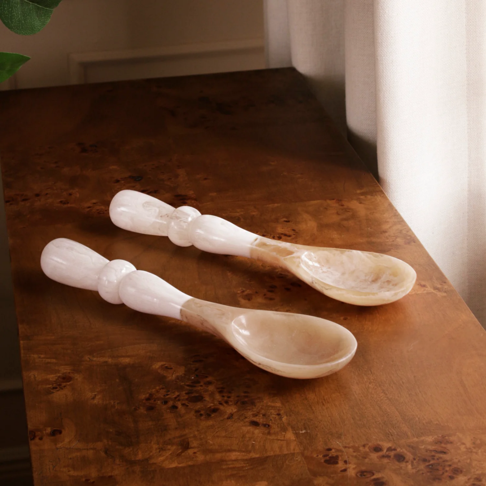 Beatriz Ball Resin Alabaster Salad Servers White Swirl