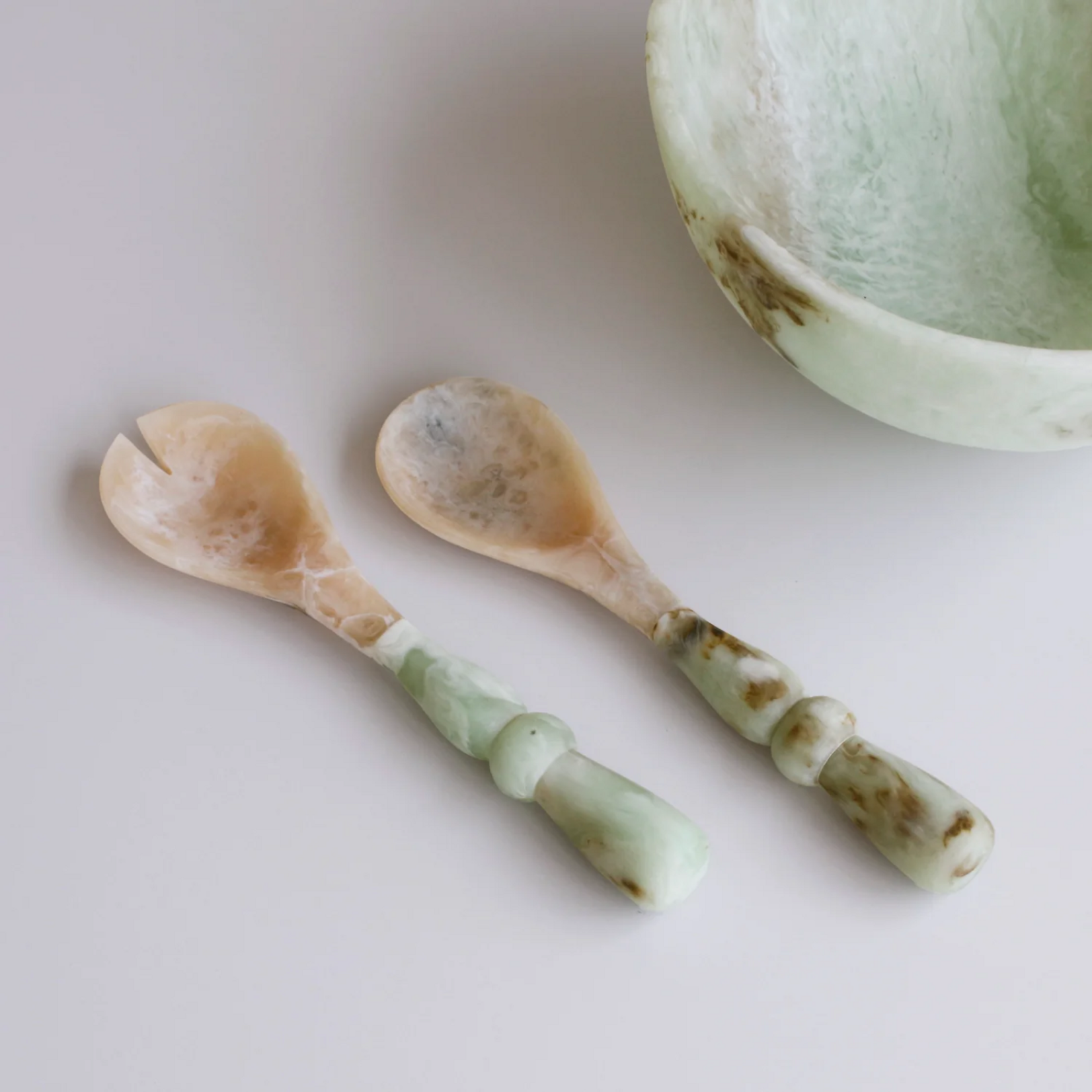 Beatriz Ball Resin Giada Salad Servers Jade Swirl
