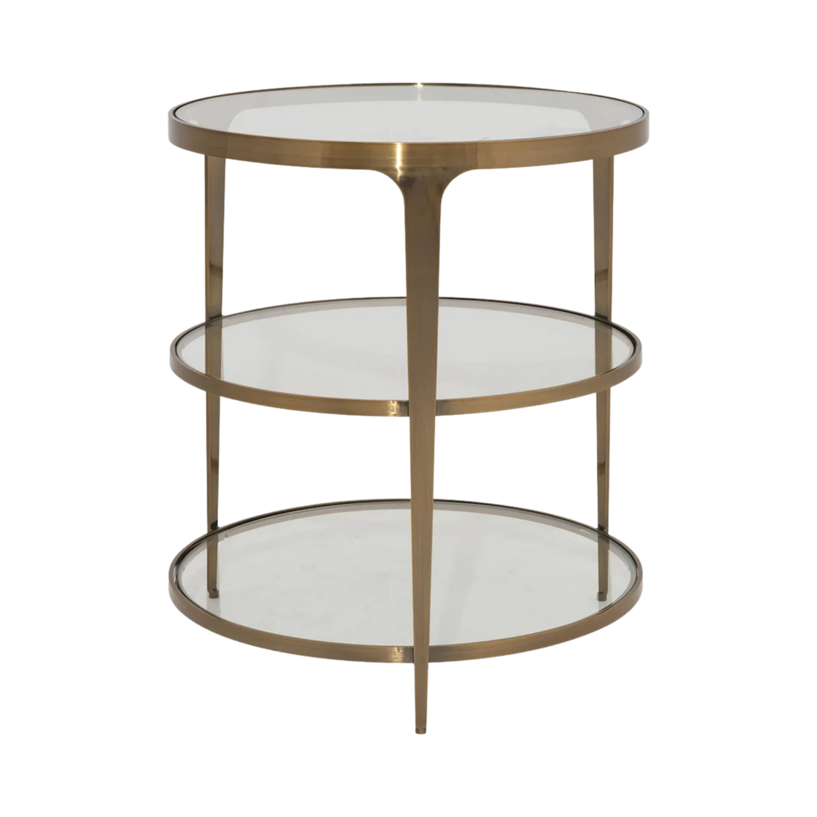 Vienna Three Tier Glass Top Round End Table Antique Brass