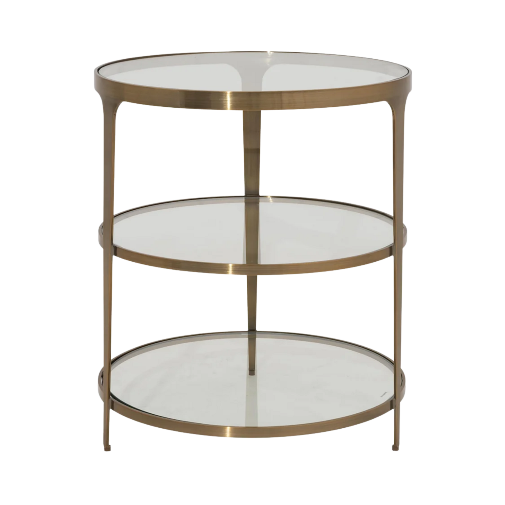 Vienna Three Tier Glass Top Round End Table Antique Brass