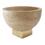 Worlds Away Sita Travertine Marble Bowl Brass with Ribbed Base