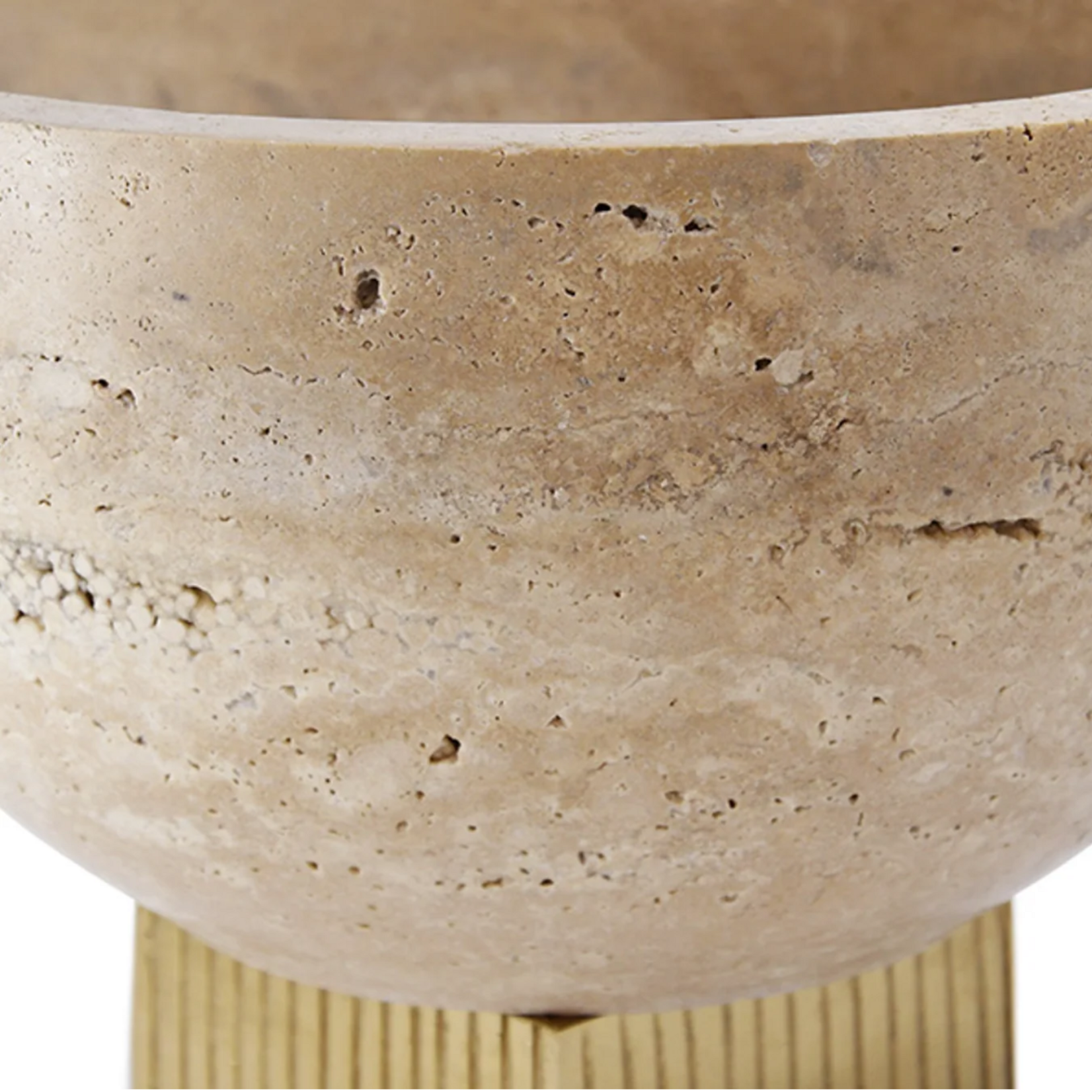 Sita Travertine Marble Bowl Brass with Ribbed Base