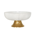 Worlds Away Brissa White Marble Bowl Brass Tapered Pedestal Base