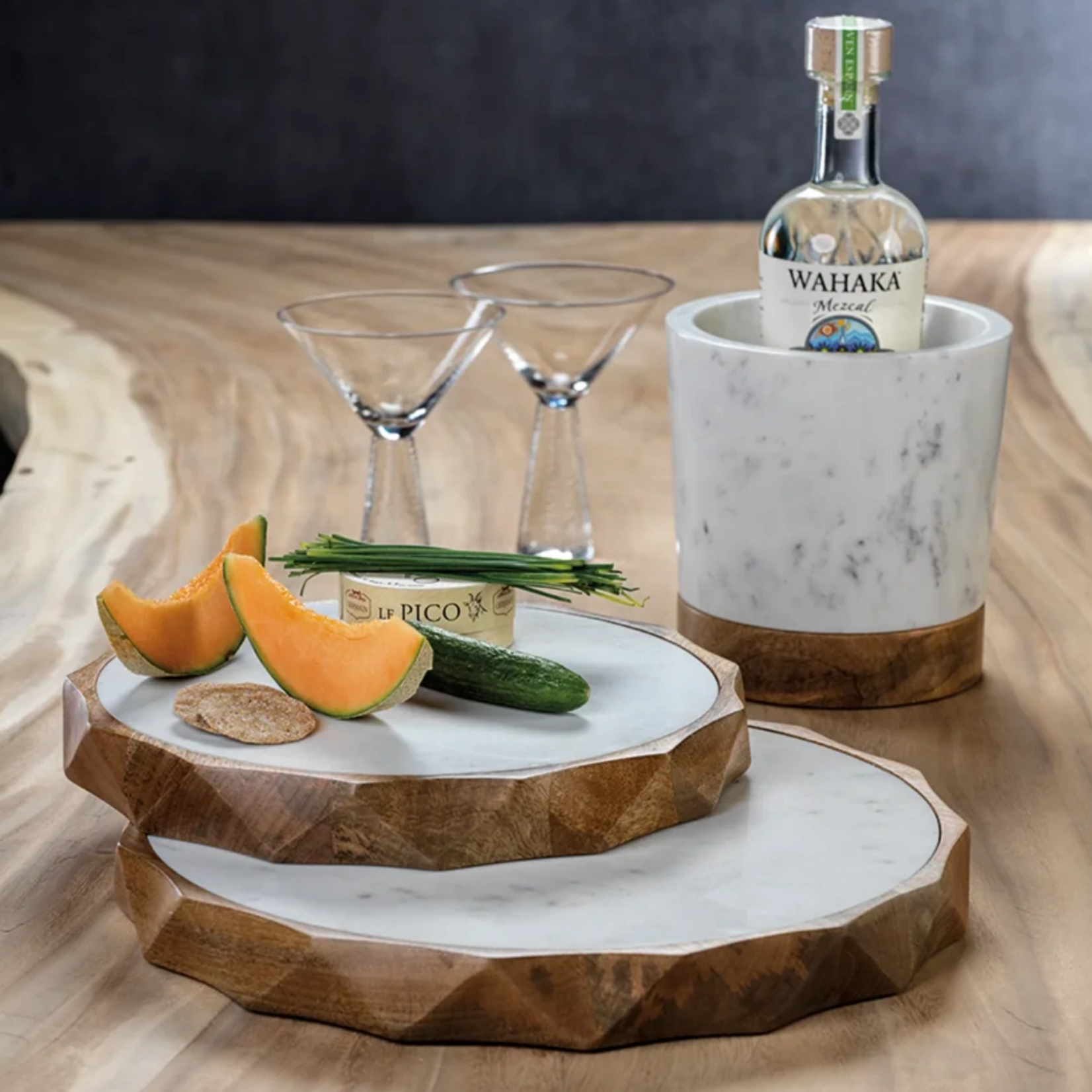 San Ramon Wood & White Marble Board