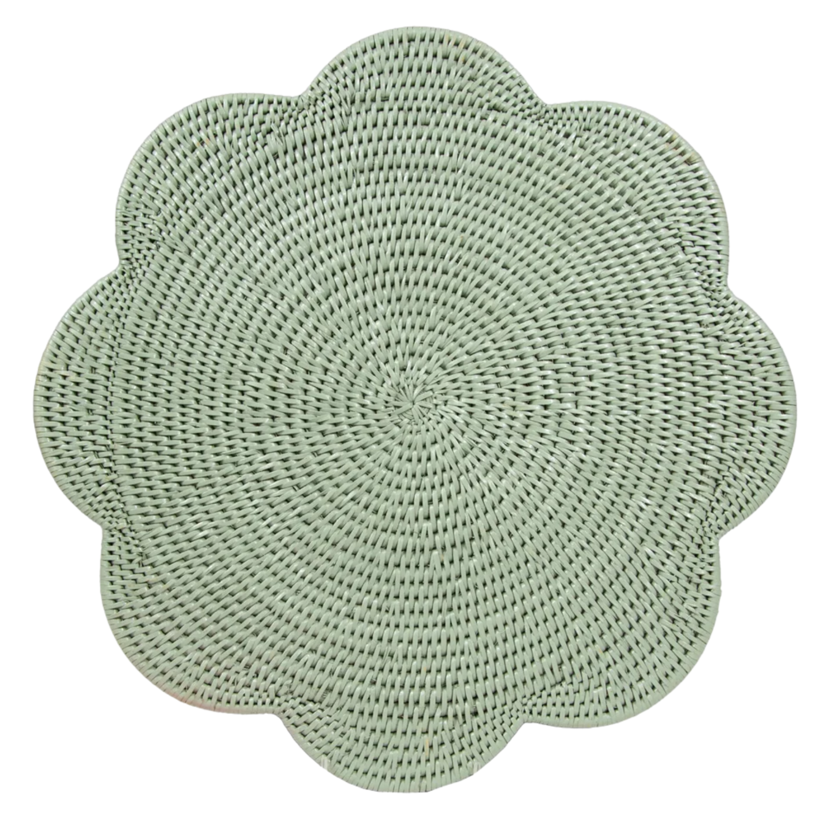 Rattan Scallop Round Placemat Green