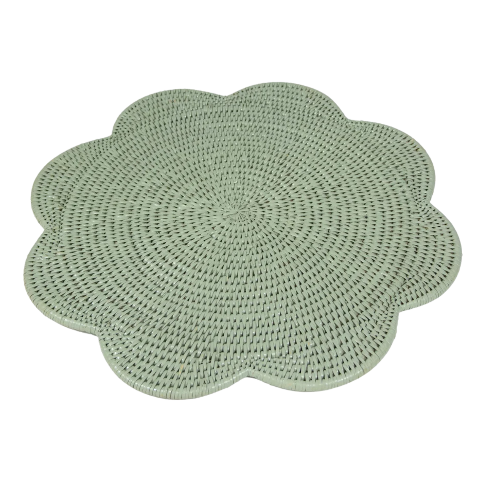 Rattan Scallop Round Placemat Green