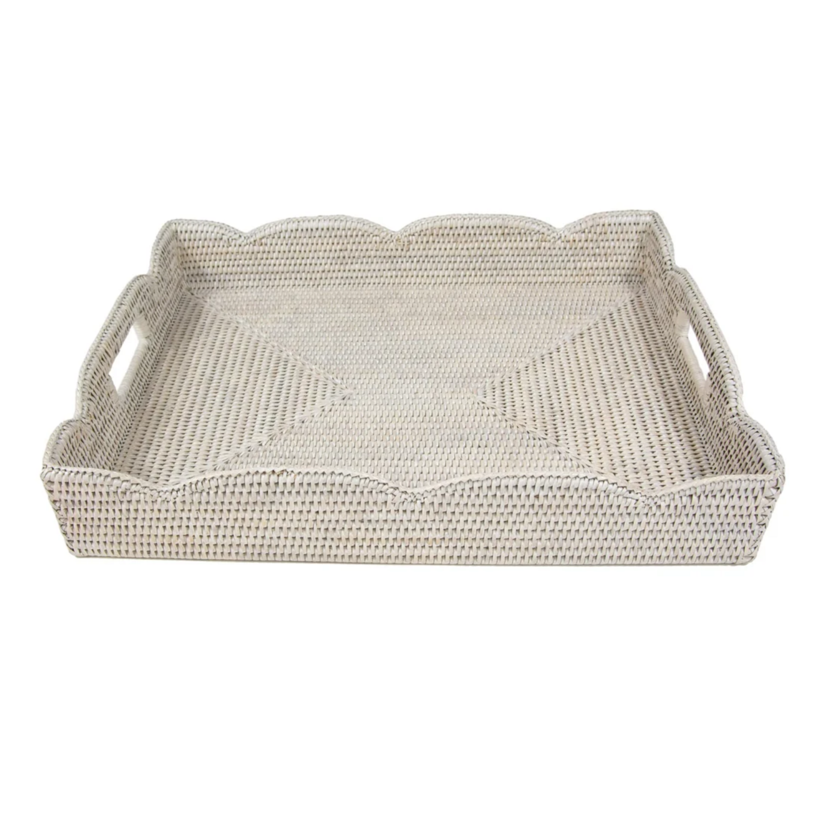 Rattan Scalloped Tray Large Cream