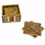 Rattan Square Coaster Set of 6 - Honey