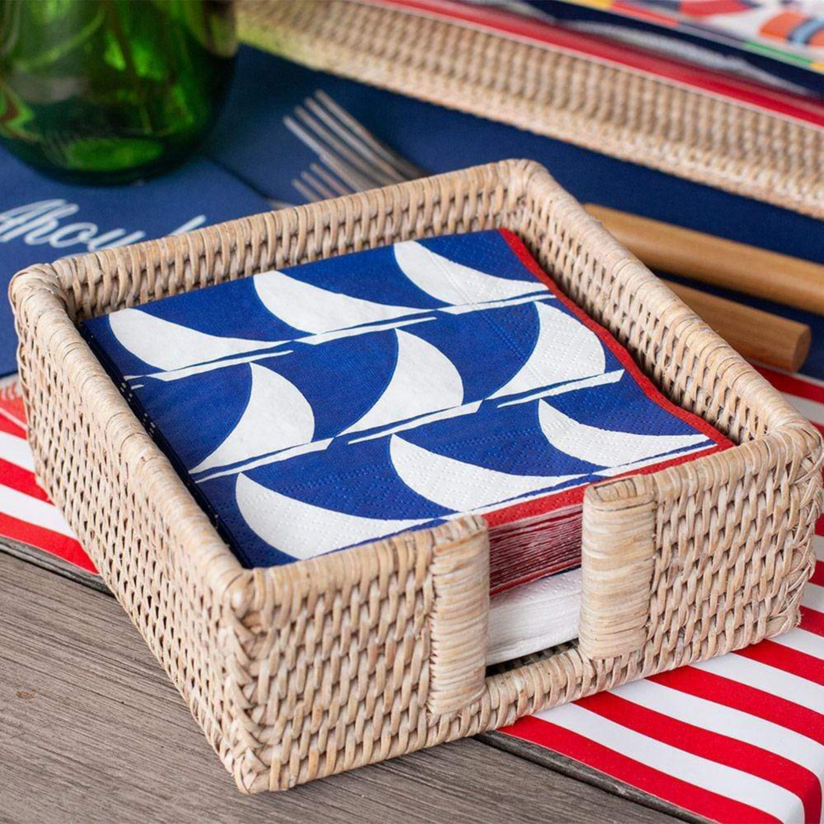 Bleached Rattan Cocktail Napkin Holder White