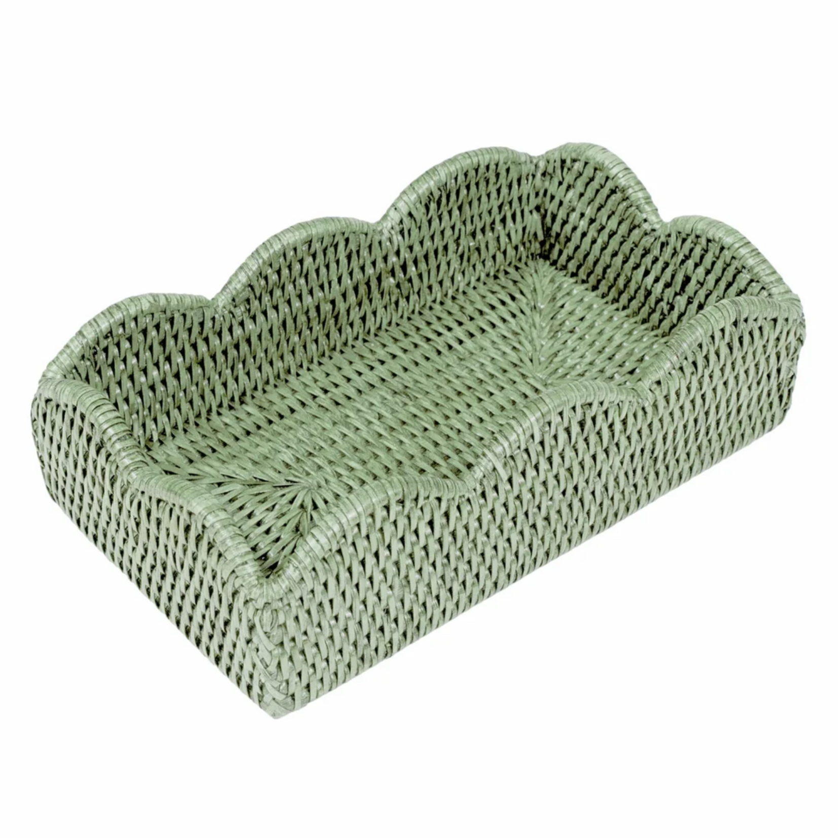 Rattan Scallop Guest Towel Holder  Green