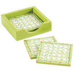 Caspari Lacquer Coaster Set of 4 - Trellis Green