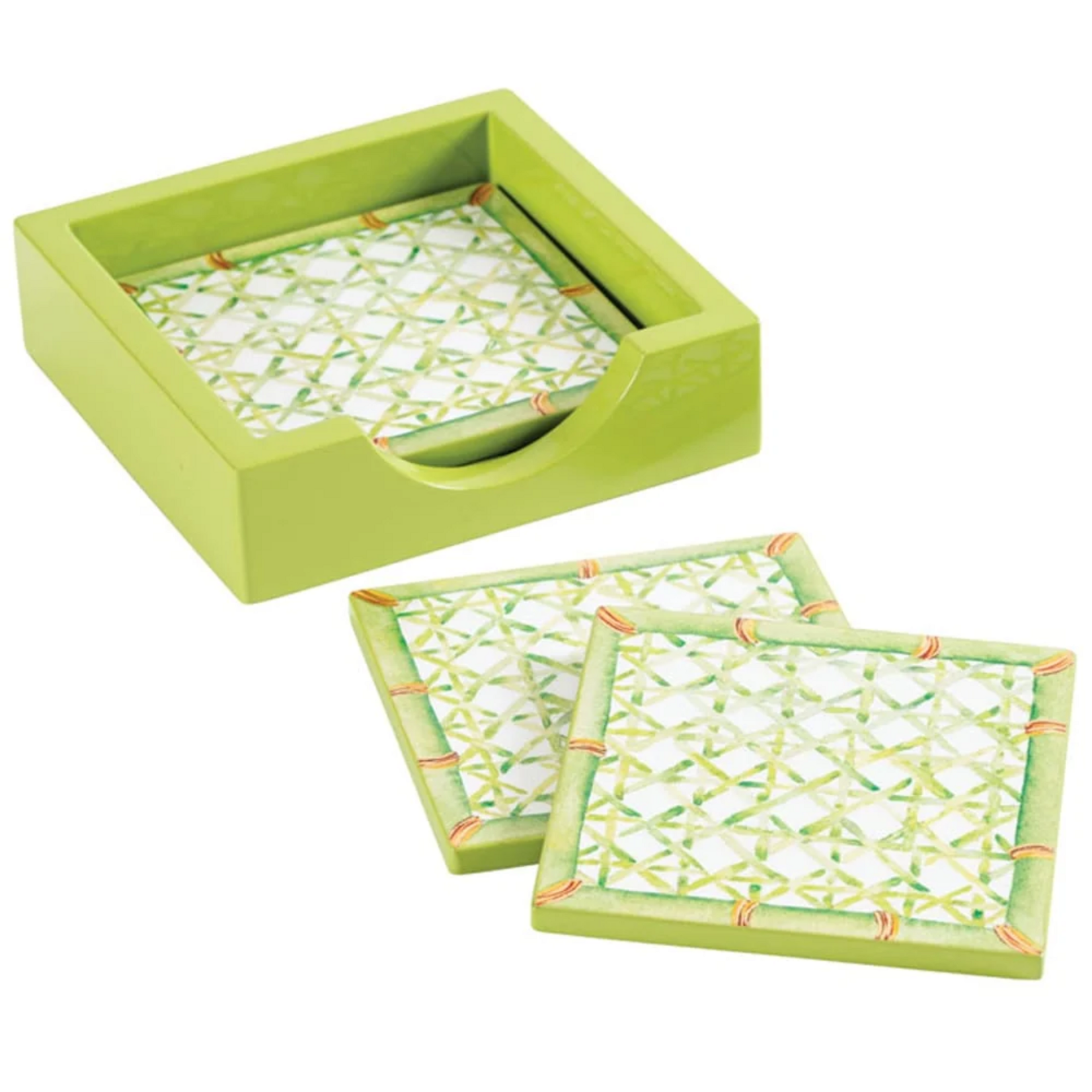 Caspari Lacquer Coaster Set of 4 - Trellis Green