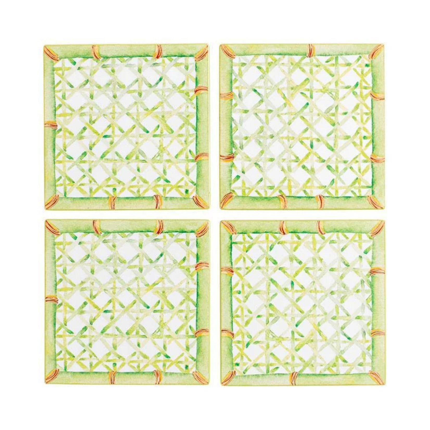 Caspari Lacquer Coaster Set of 4 - Trellis Green