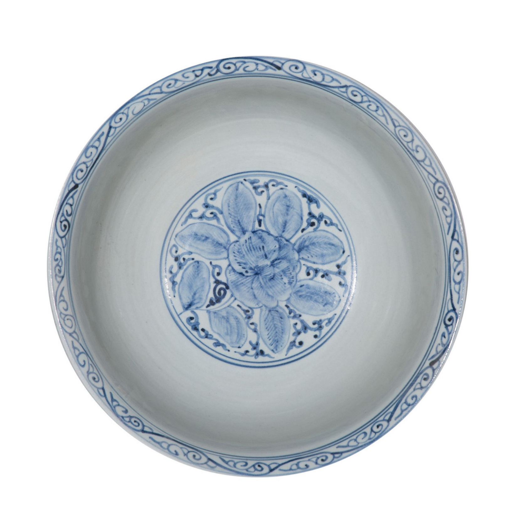 Blue & White Peony Serving Bowl