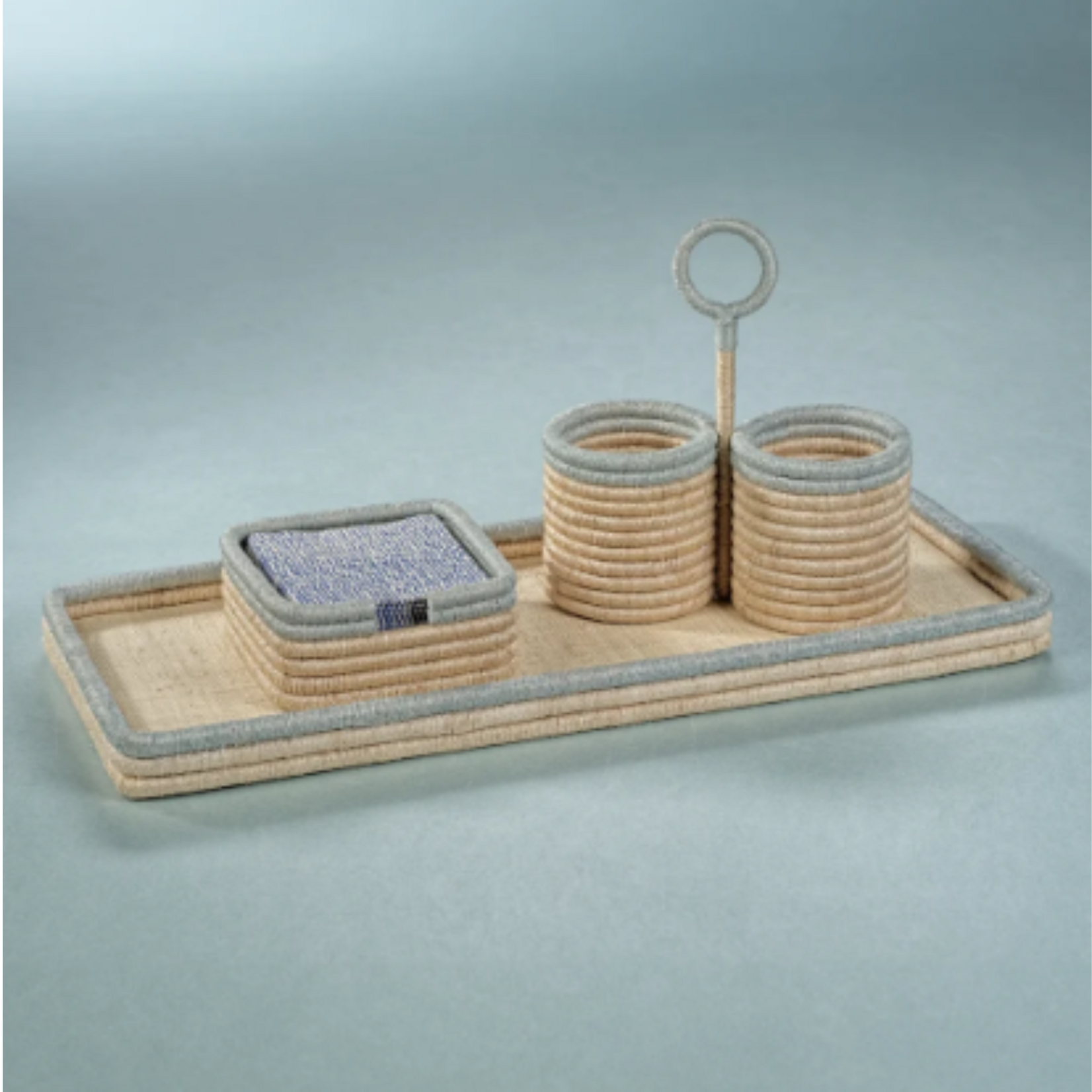 La Cote Coiled Rattan Abaca Utensil Caddy