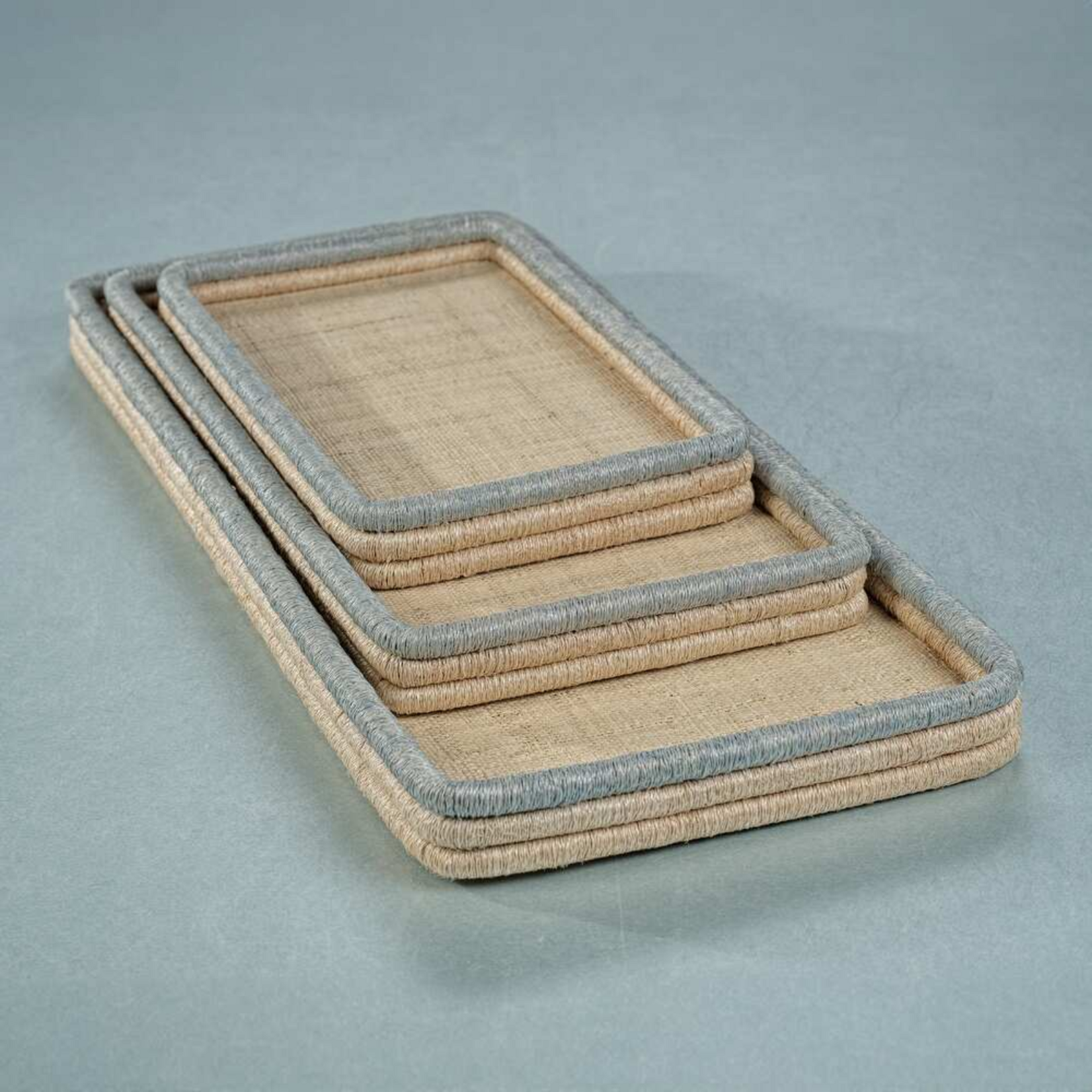 La Cote Coiled Rattan Abaca Rectangular Serving Tray