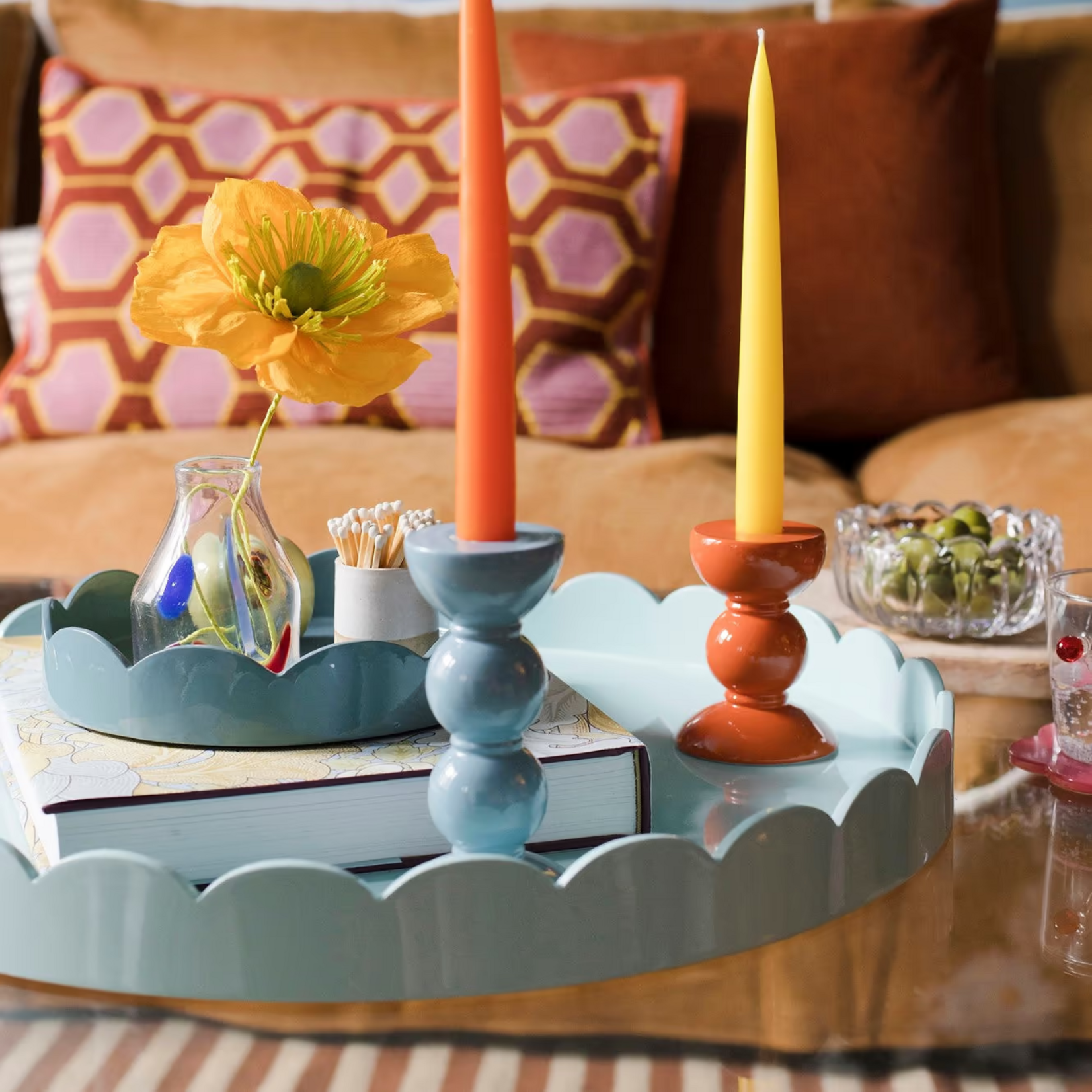 Addison Ross Round Medium Scalloped Tray - Eau De Nil