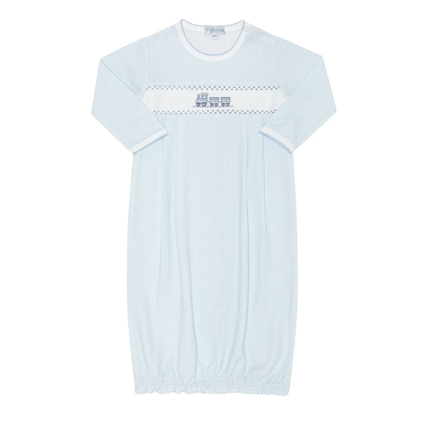 Blue Herringbone Embroidered Train Gown