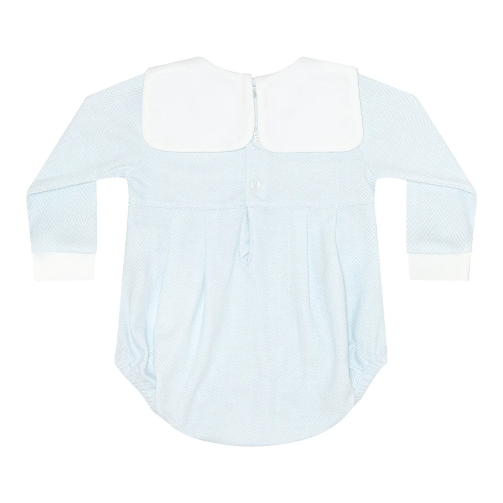 Blue Herringbone Embroidered Train Long Sleeve Bubble