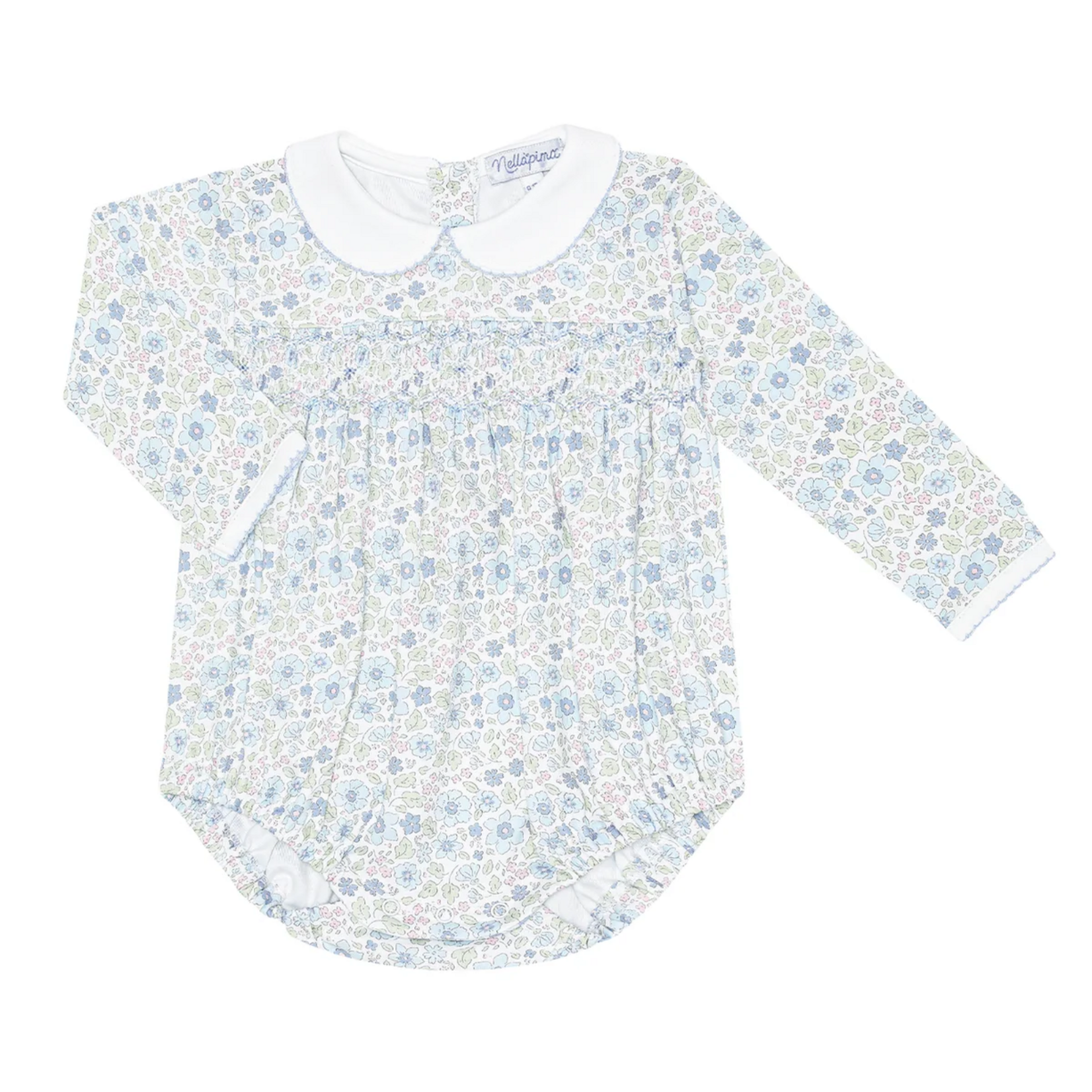 Blue Meadow Smocked Long Sleeve Bubble Blue