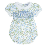Blue Vines Print Smocked Bubble