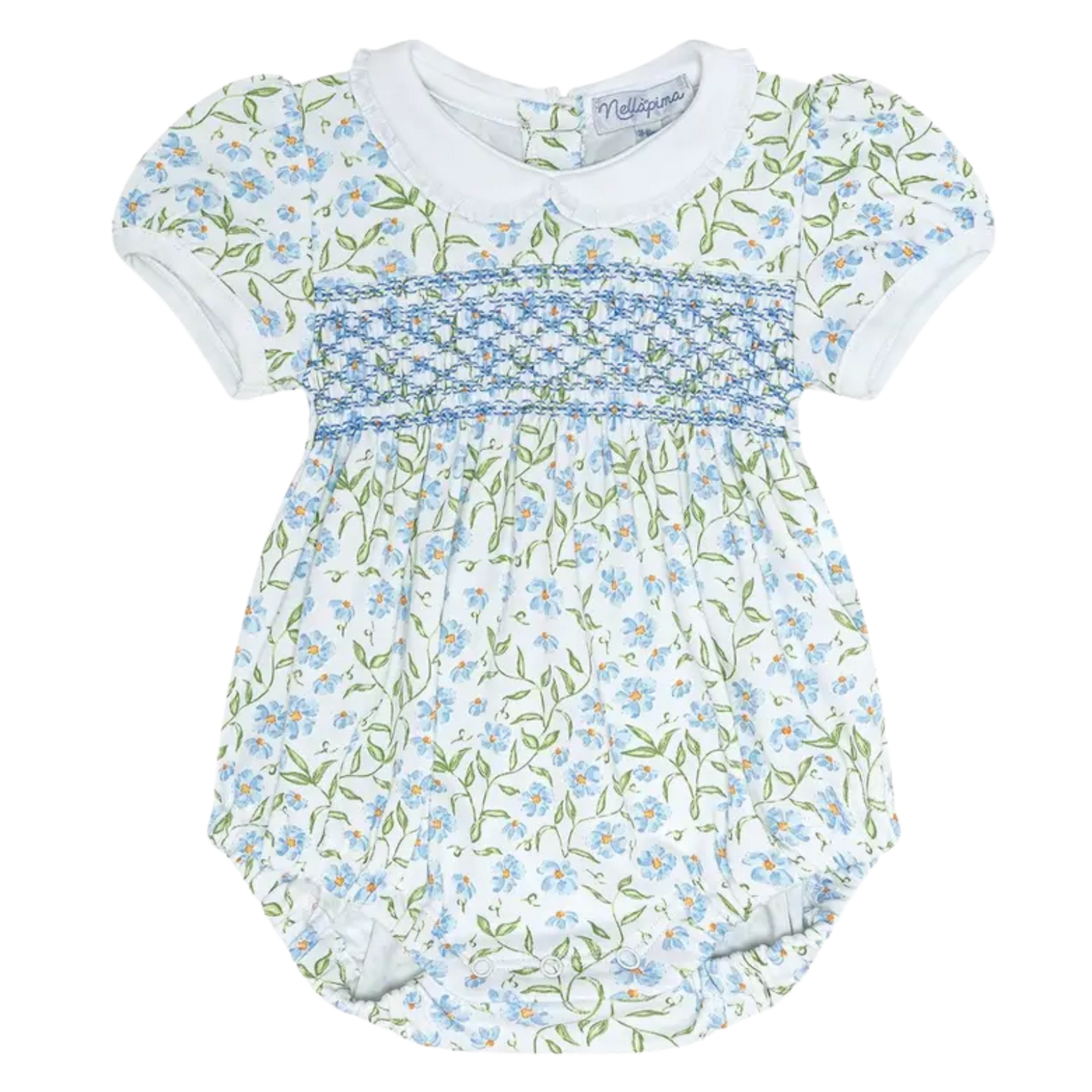 Blue Vines Print Smocked Bubble