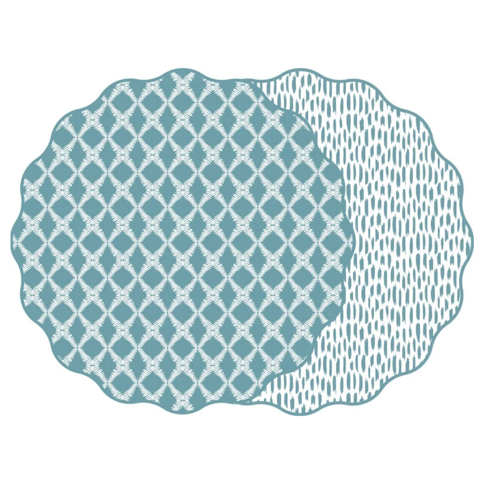 Scallop Two-Sided Round Cotton & Quill Trellis Placemat Set of 2 - Blue