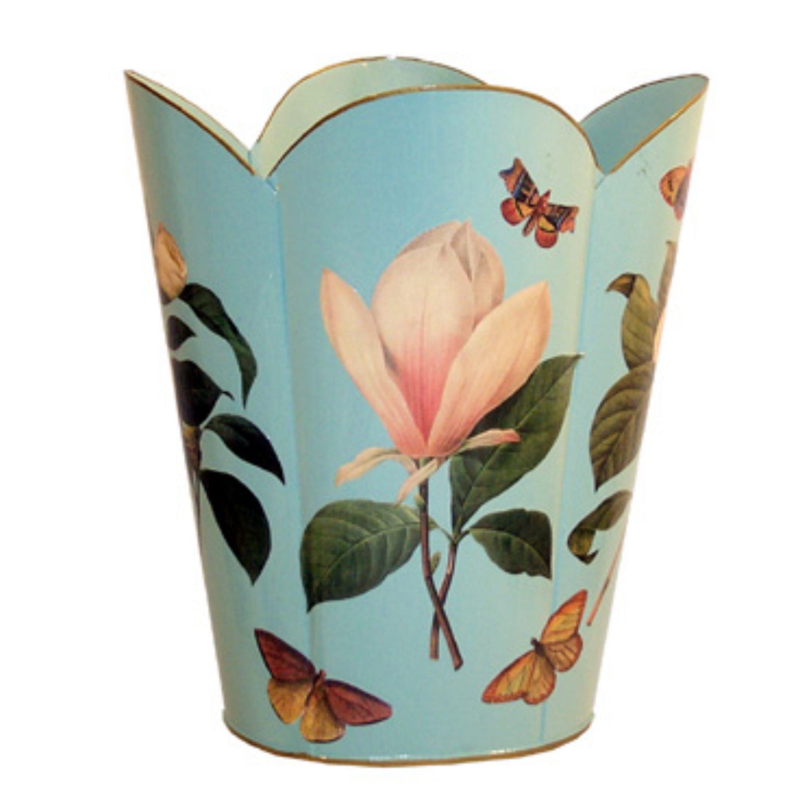 Marye- Kelley Aqua Floral Wastebasket