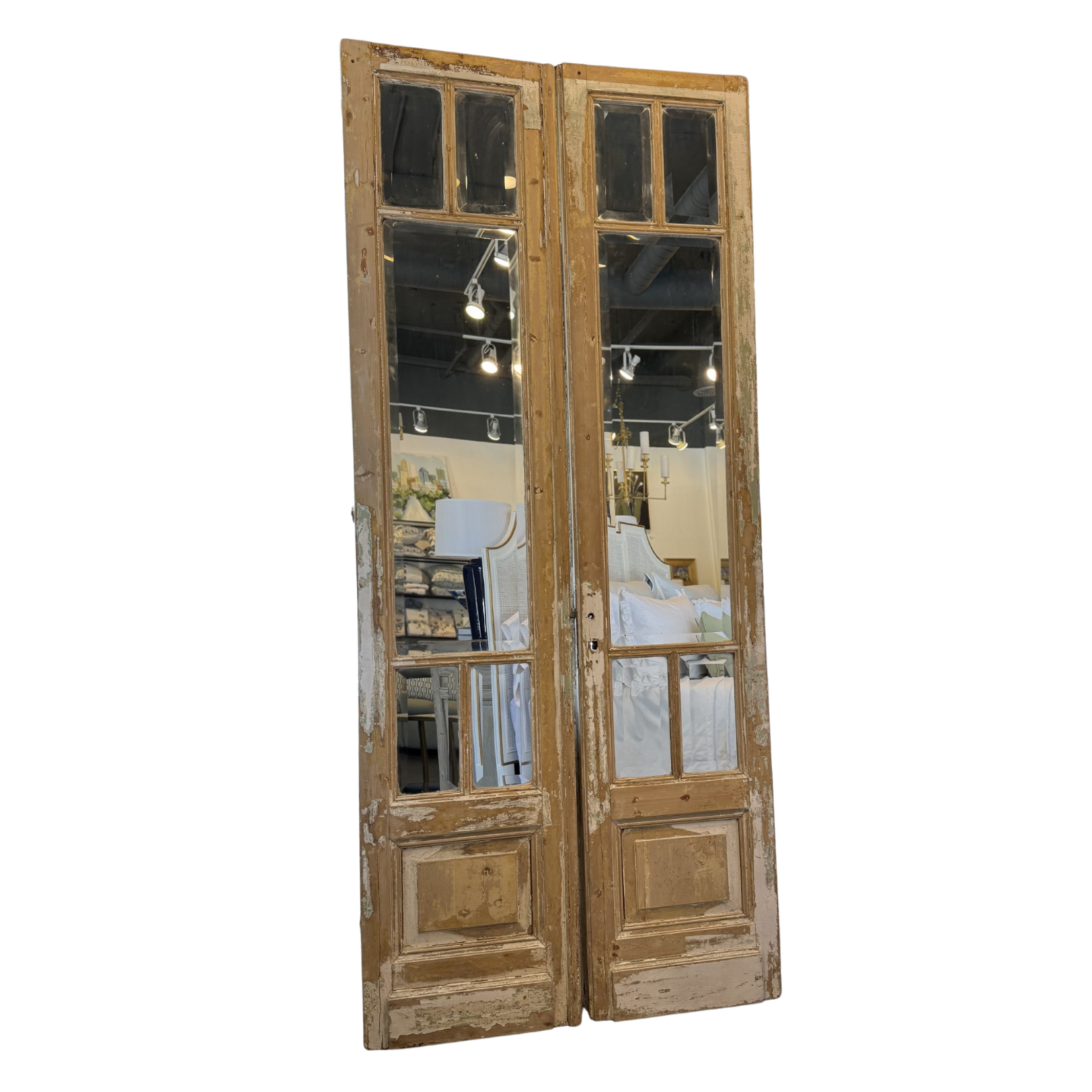 Antique French Beveled Mirror Doors - Sold as Pair