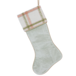 Plaid Velvet Stocking - Seafoam & Cream