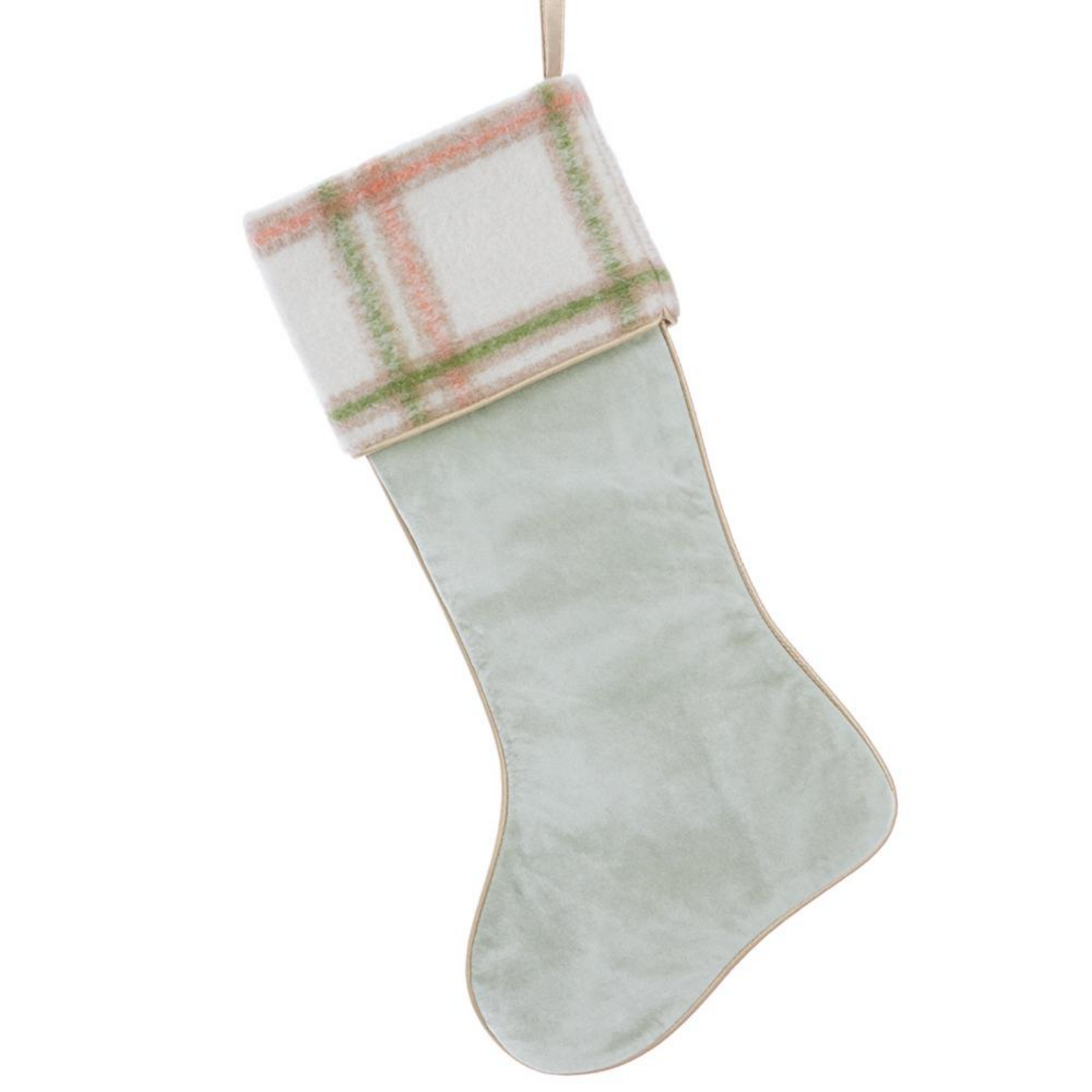 Plaid Velvet Stocking - Seafoam & Cream