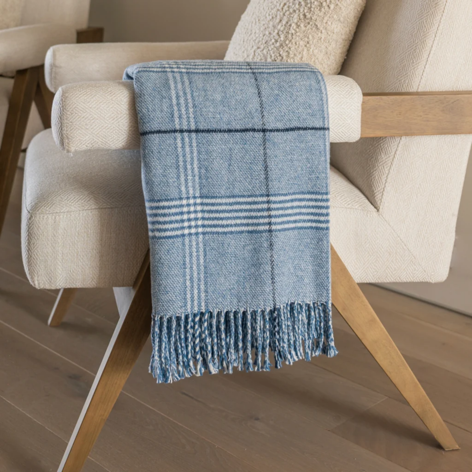Windowpane Plaid Throw - Denim