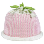 Margareta Horn Lily Flower on Pink Oxford Stipe Knit Hat - 3-6 months