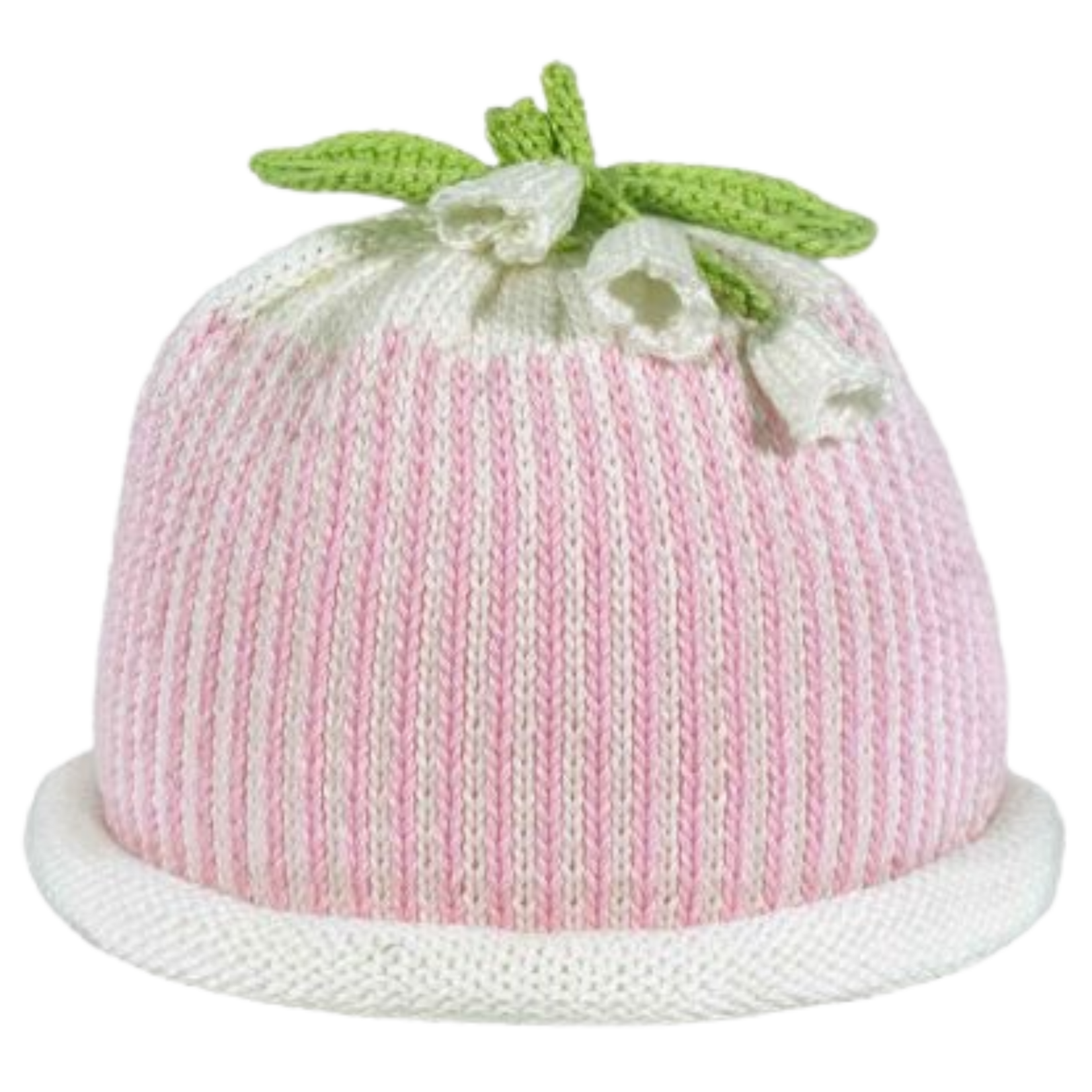 Margareta Horn Lily Flower on Pink Oxford Stipe Knit Hat - 3-6 months