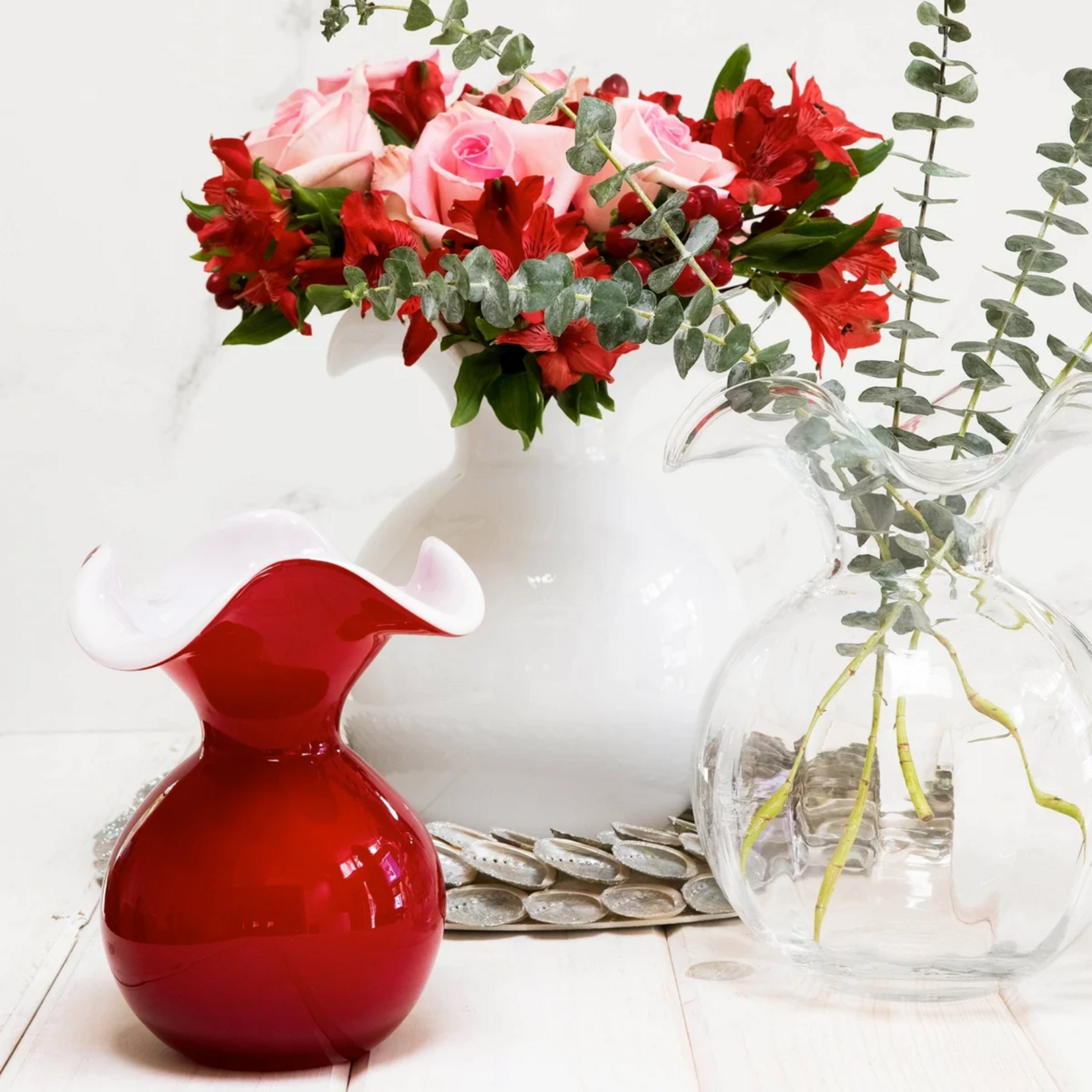 Vietri Vietri Hibiscus Glass White Medium Fluted Vase