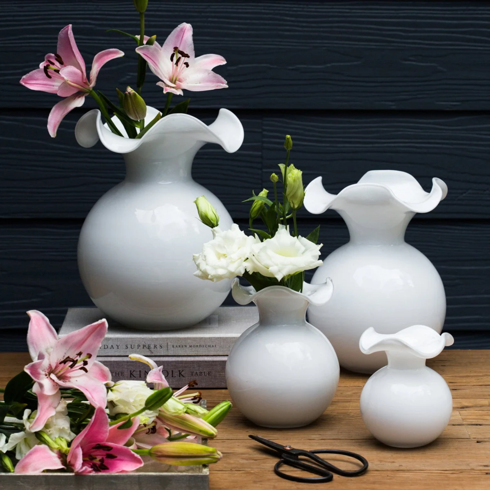 Vietri Vietri Hibiscus Glass White Medium Fluted Vase