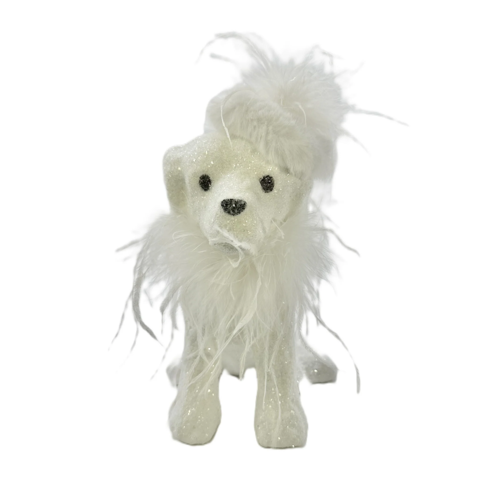 Spike Dog with Hat & Boa - White, Ostrich Feathers