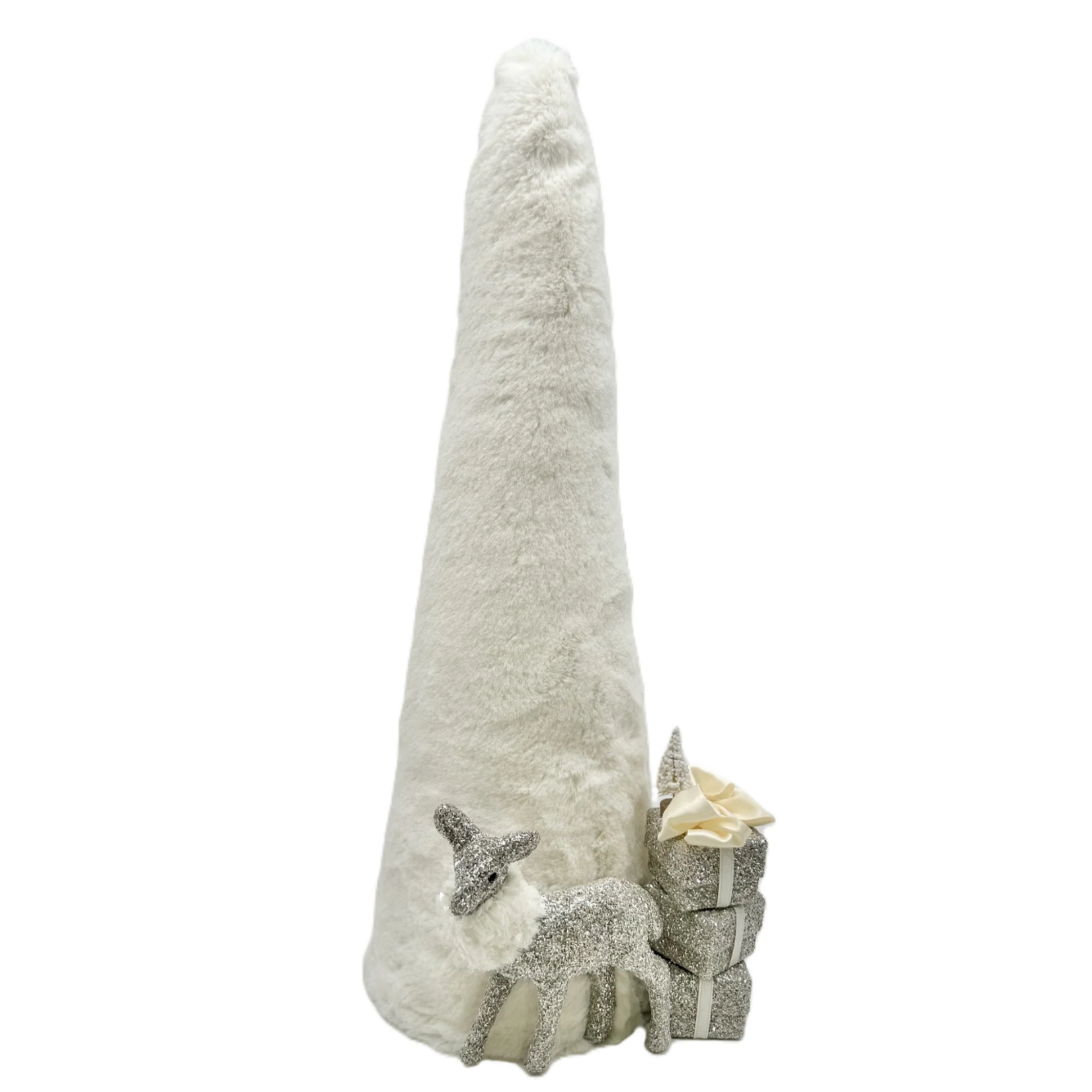 Faux Fur Tree with Deer & Gifts - Ivory Fur