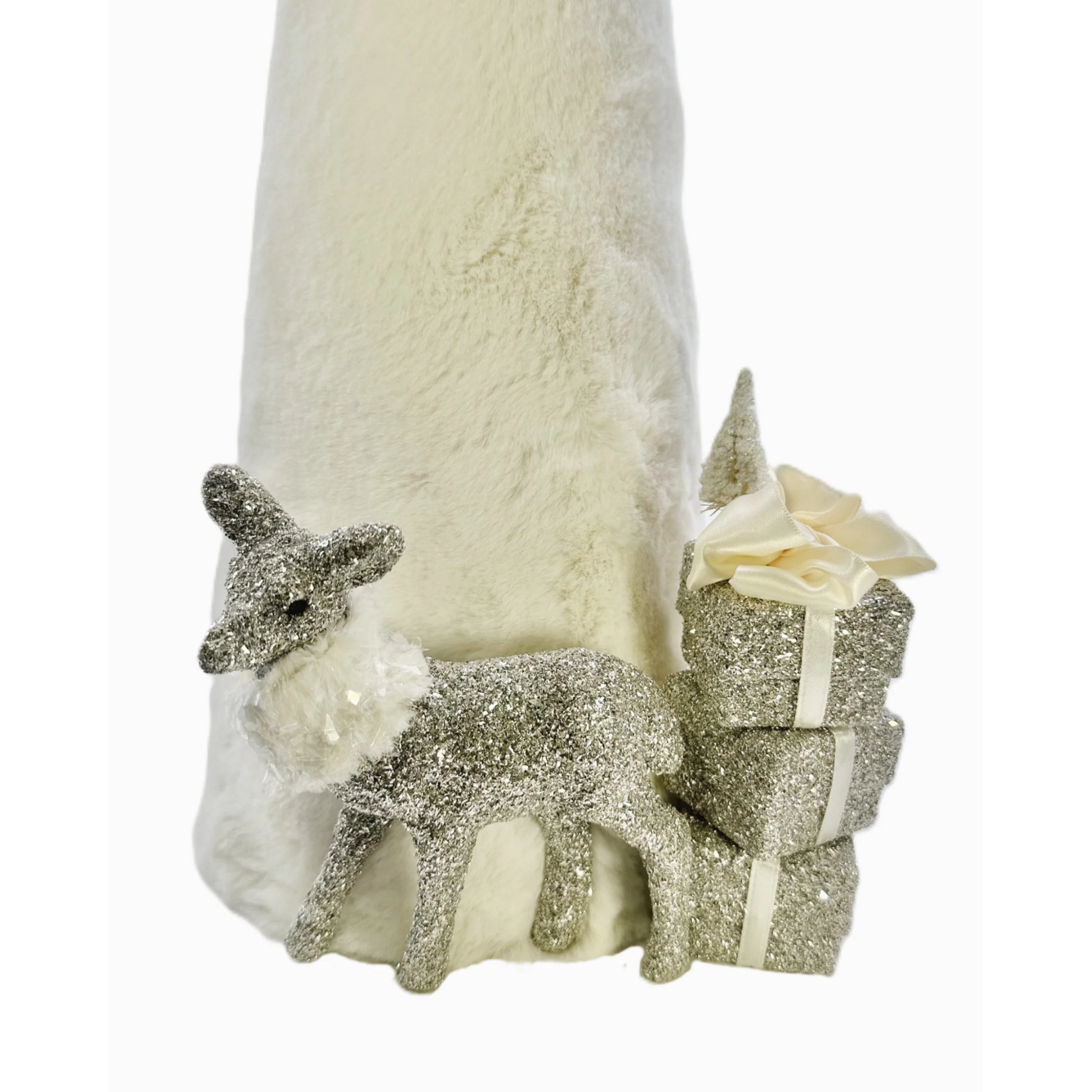 Faux Fur Tree with Deer & Gifts - Ivory Fur