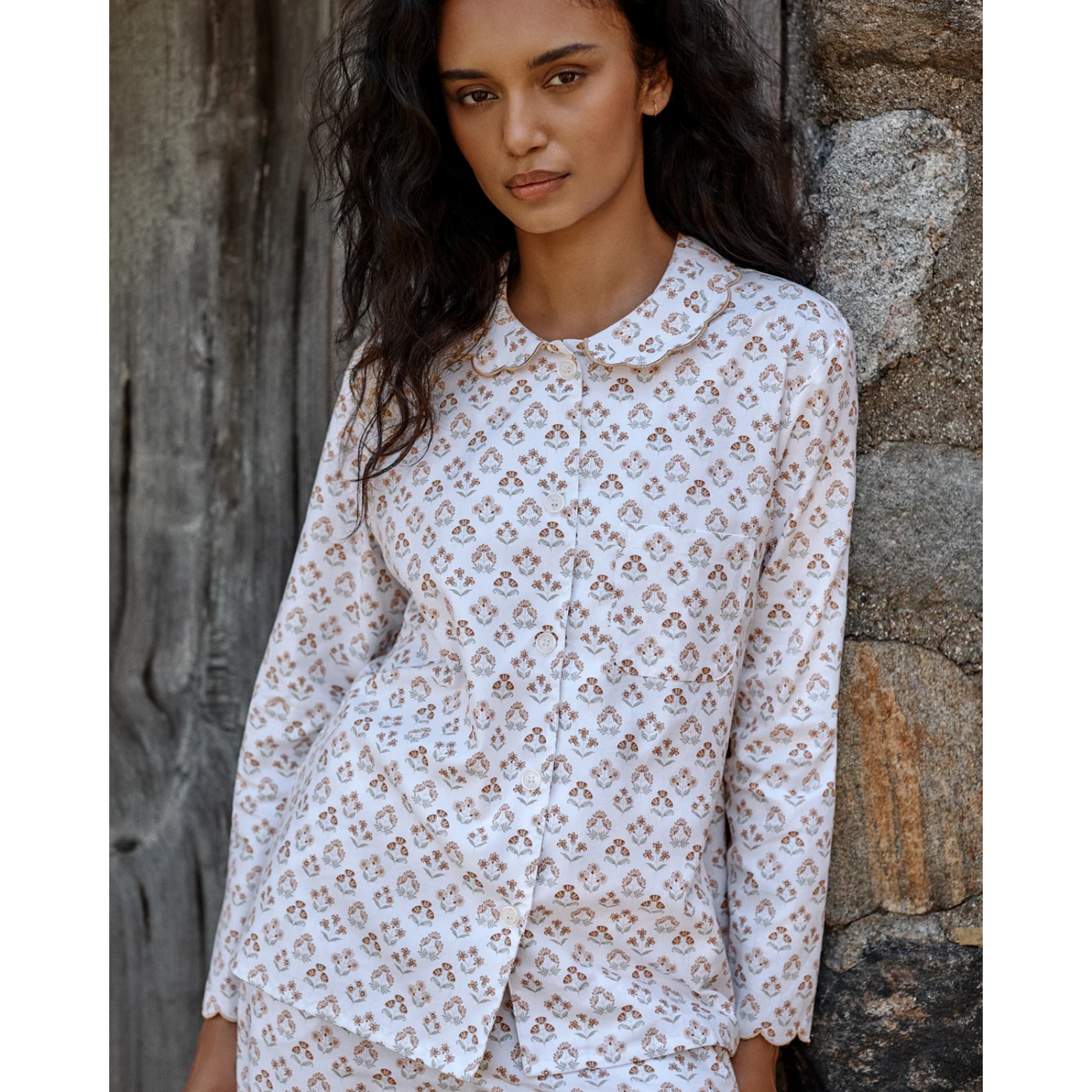 Petite Plume Women's Twill Colette Pajama Set Estate Garden