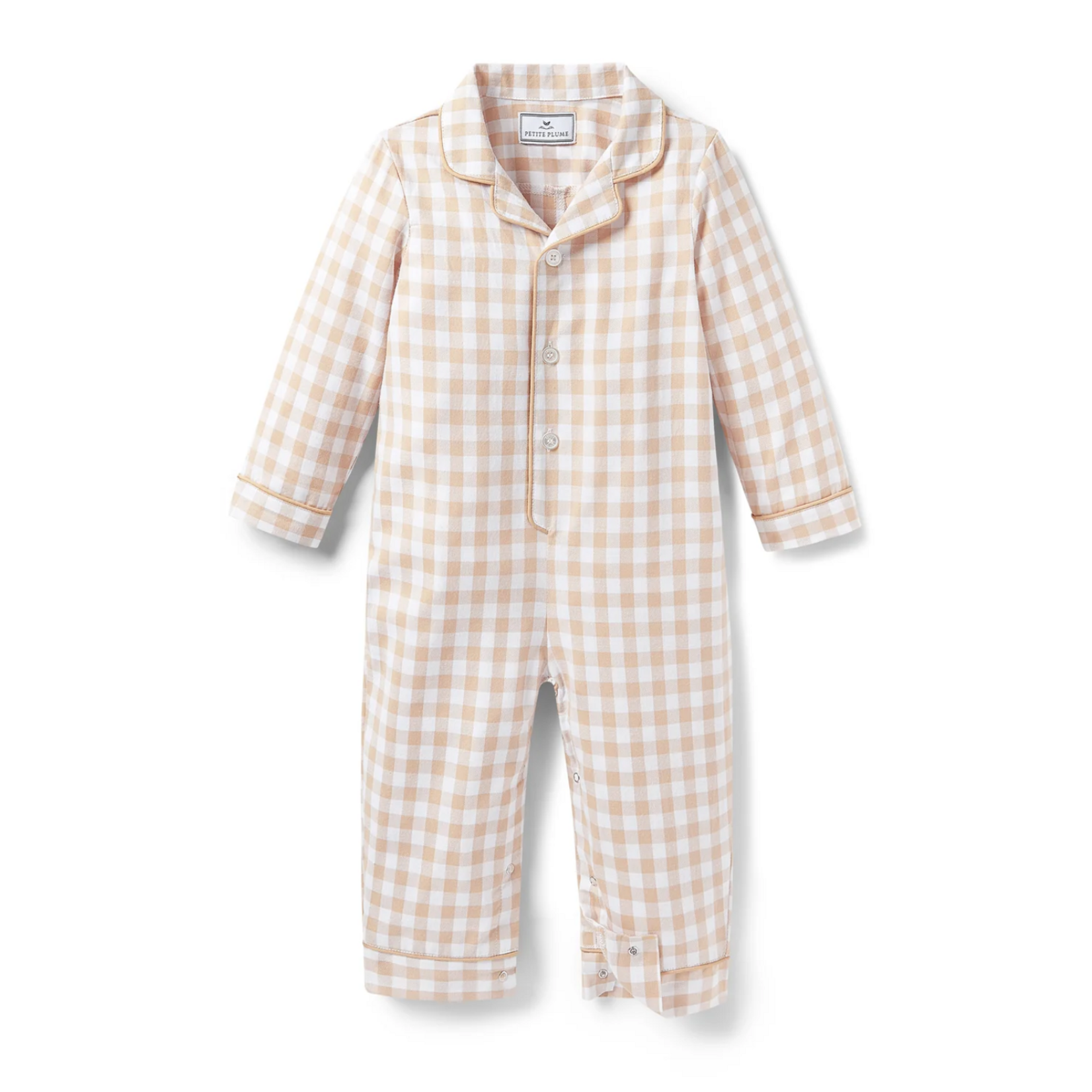 Petite Plume Baby Twill Classic Romper Camel Gingham