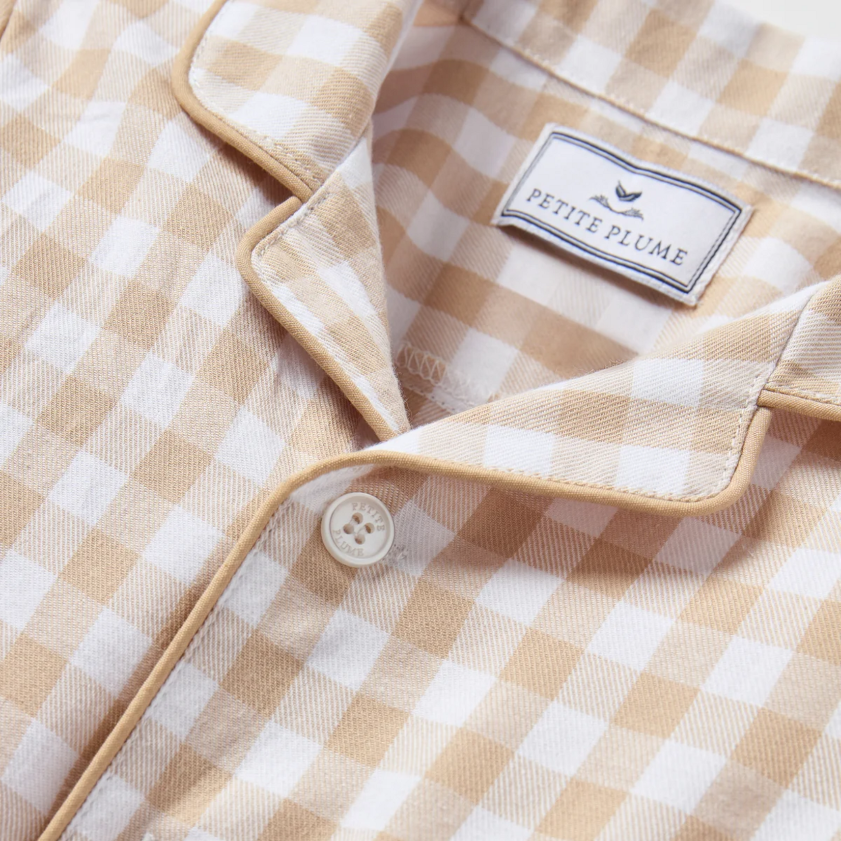 Petite Plume Baby Twill Classic Romper Camel Gingham