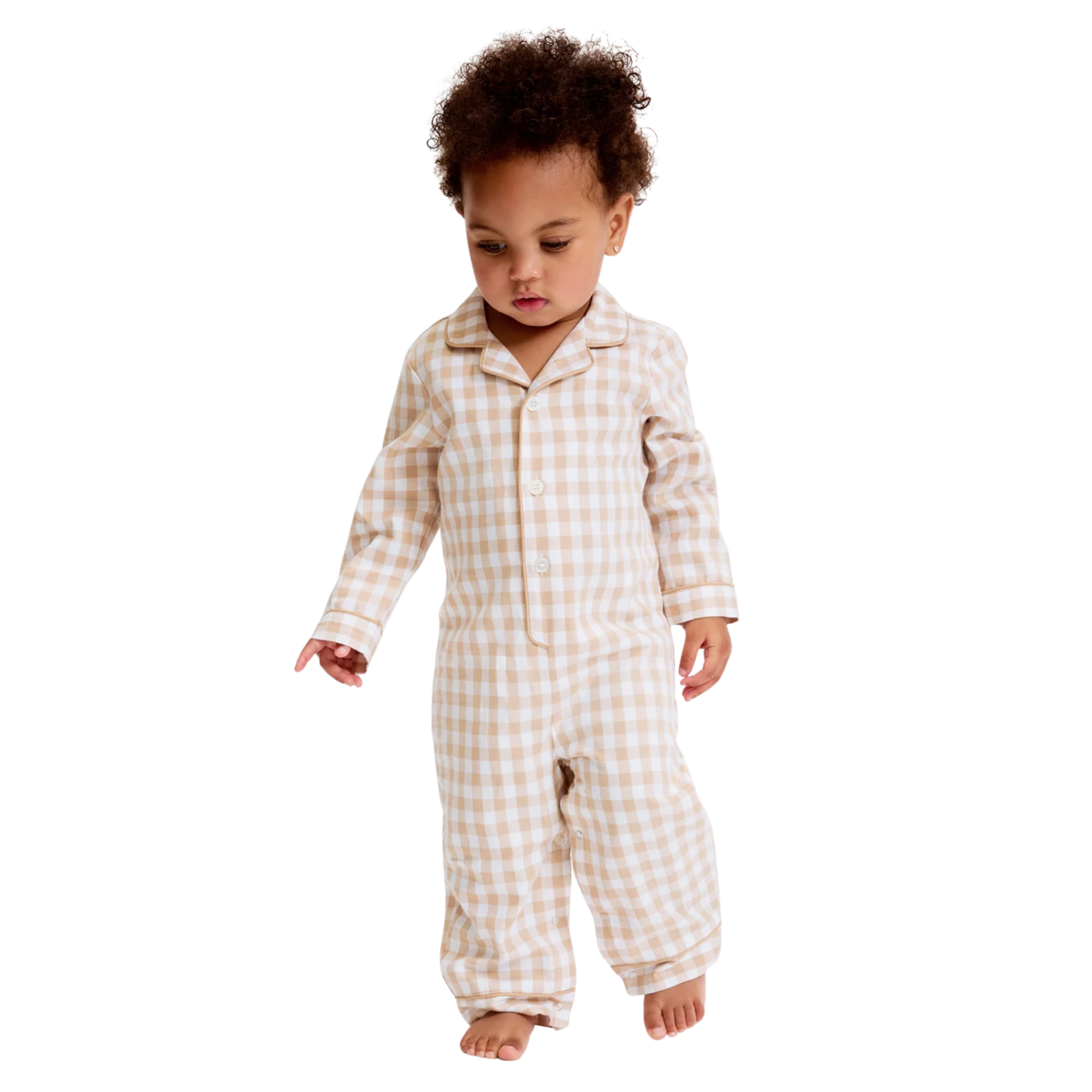 Petite Plume Baby Twill Classic Romper Camel Gingham