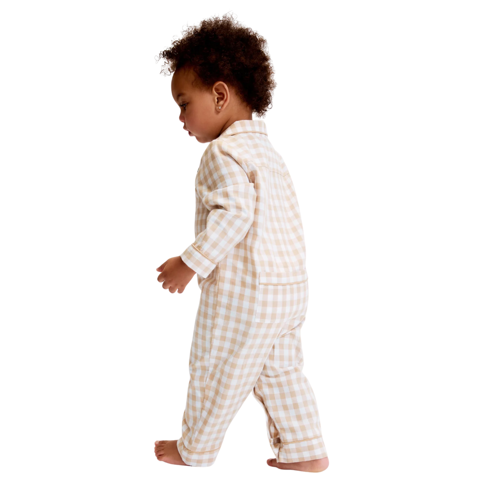 Petite Plume Baby Twill Classic Romper Camel Gingham
