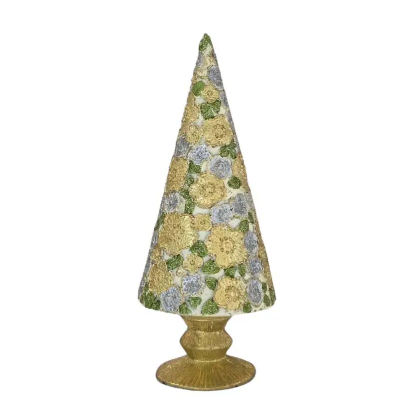 9" Beaded Petals Cone Tree - Ivory