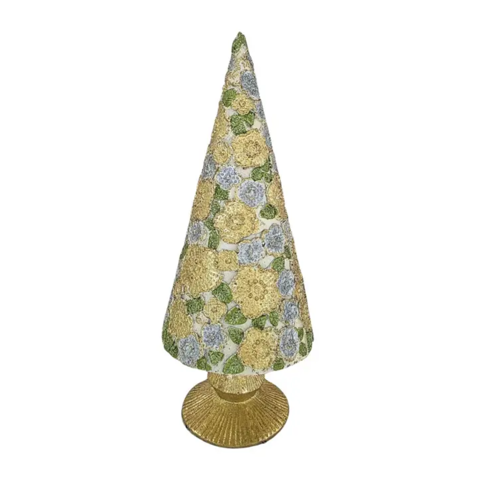 9" Beaded Petals Cone Tree - Ivory