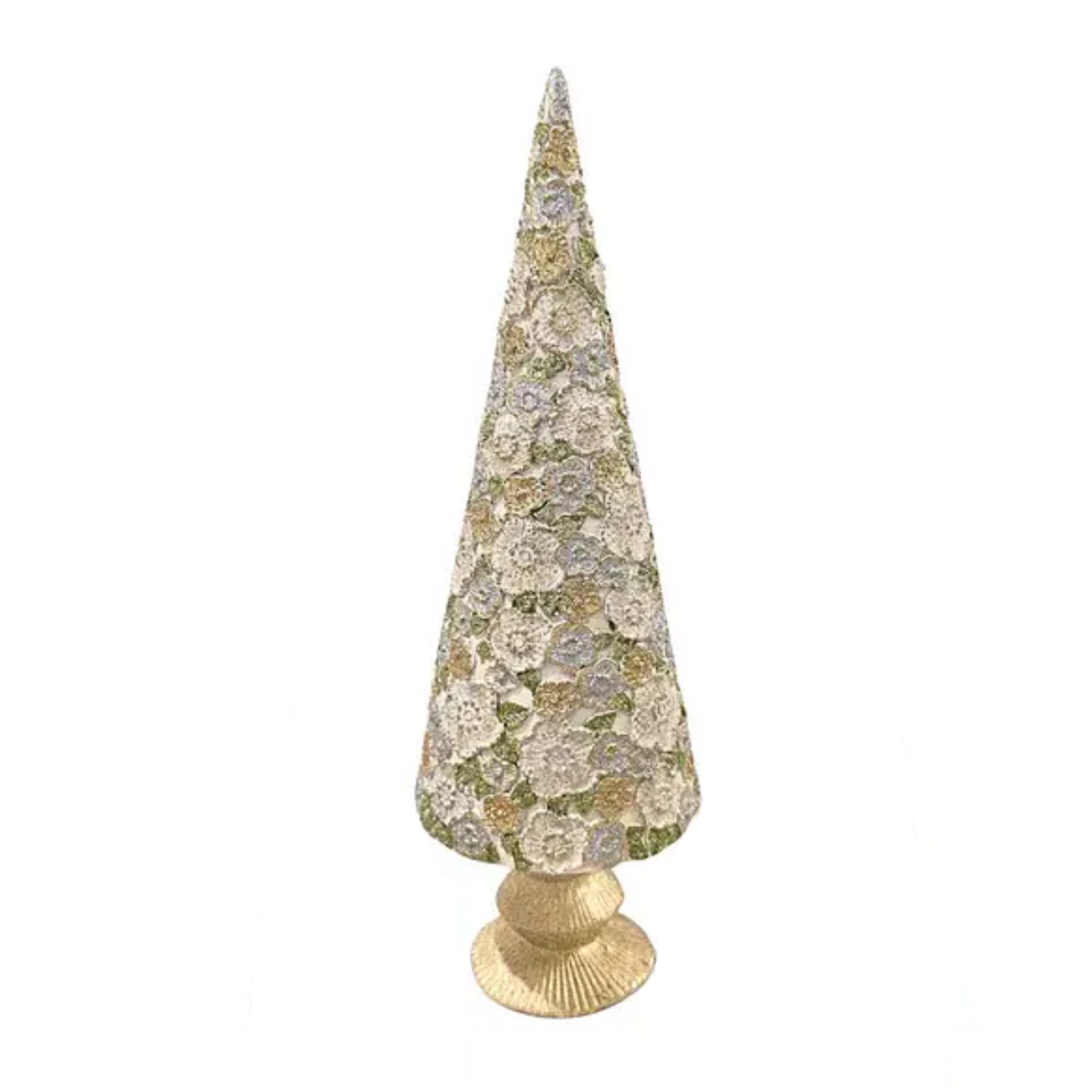 13 " Beaded Petals Cone Tree - Ivory