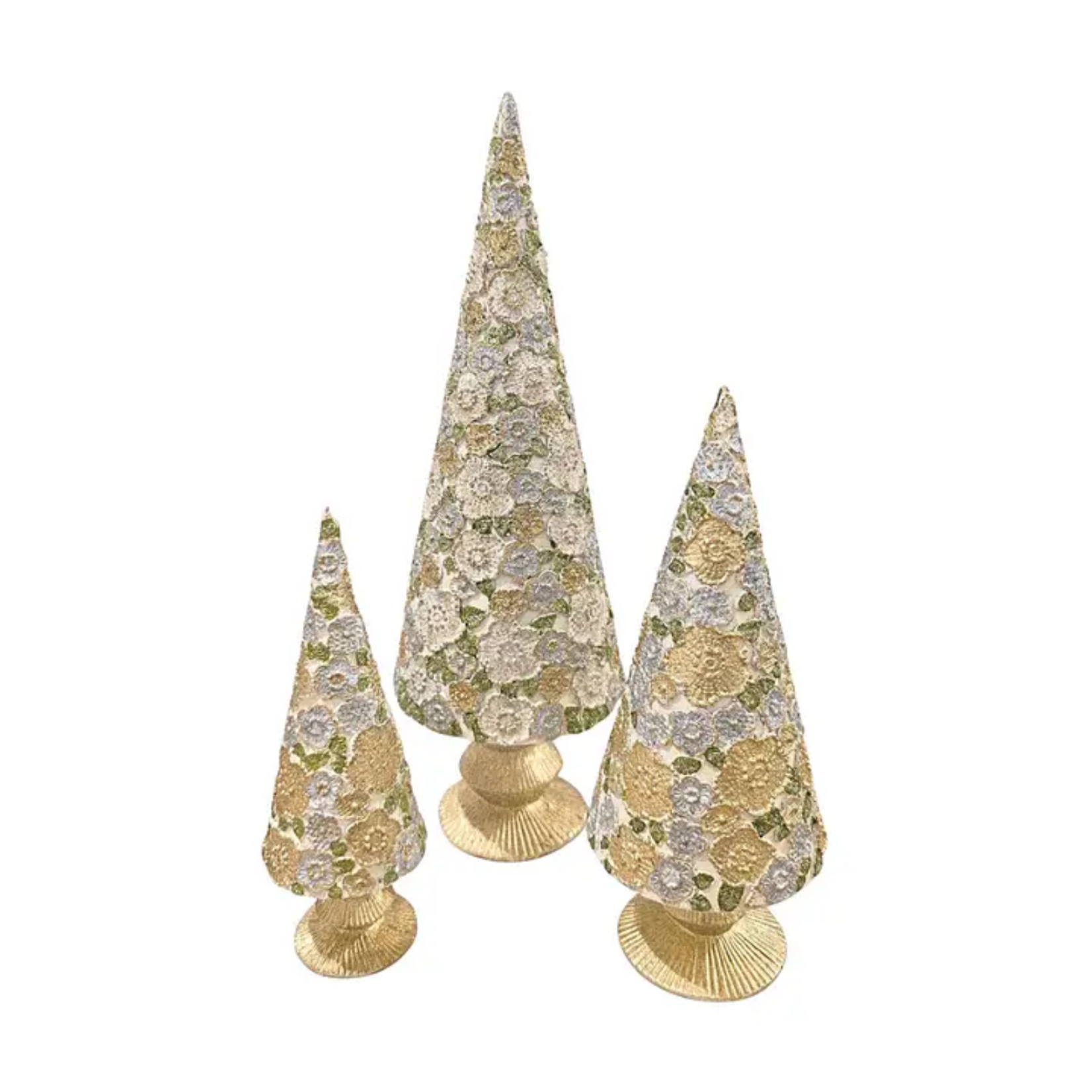 13 " Beaded Petals Cone Tree - Ivory