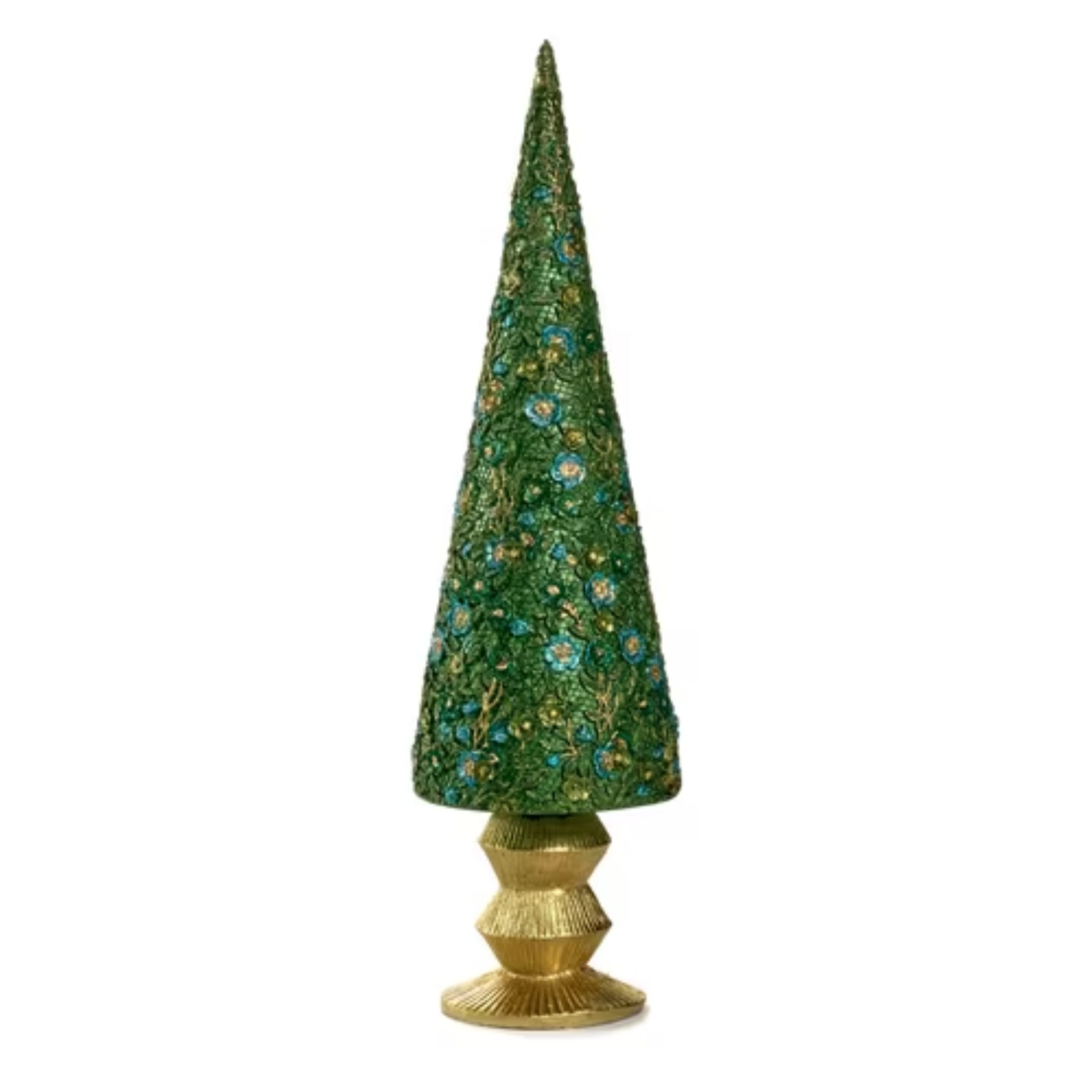 9" Floral Bloom Cone Tree - Evergreen