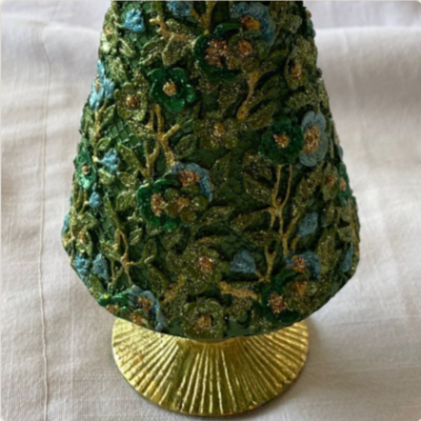 9" Floral Bloom Cone Tree - Evergreen